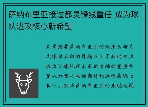萨纳布里亚接过都灵锋线重任 成为球队进攻核心新希望